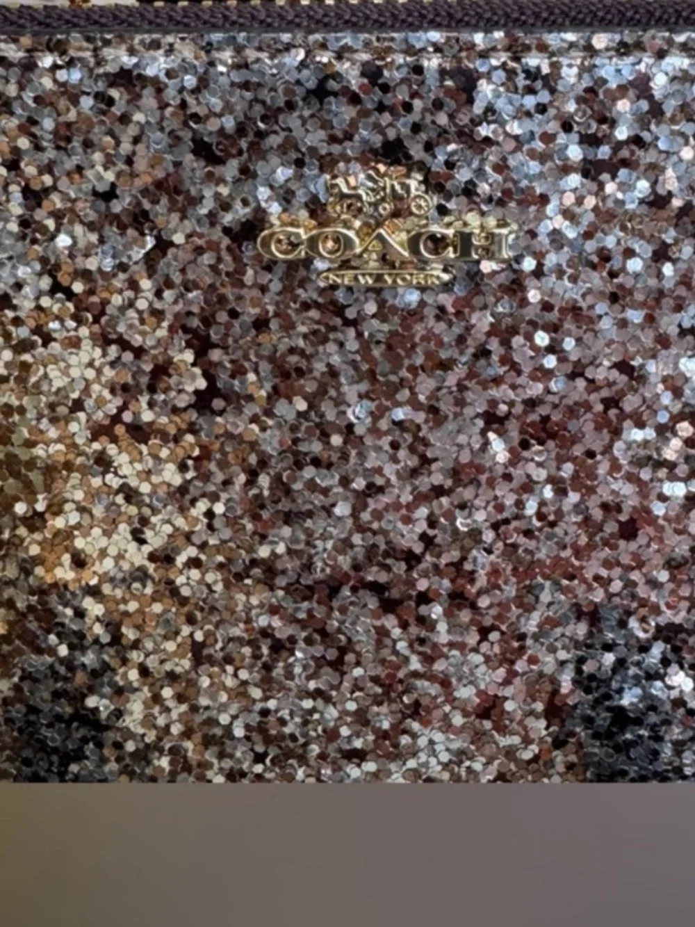 COACH Glitter Zip Pouch Card Holder in Gold Sparkle